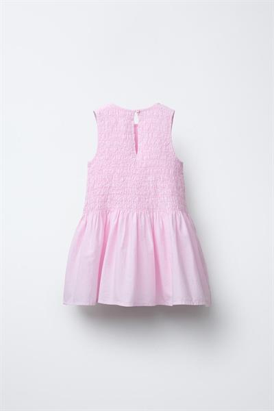 Kız Çocuk Pamuklu Pembe Çiçek Aplikeli Kat Etekli Elbise - Yazlık Kolsuz Model