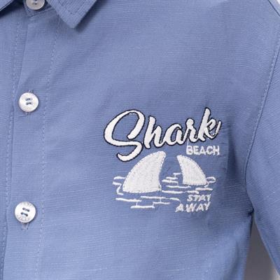 Erkek Çocuk Nakış Detaylı Gömlek ve Cepli Pantolon Takımı – 2li Set, Pamuklu