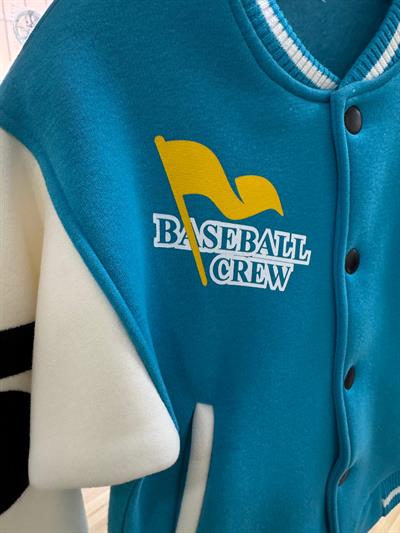 Unisex Çocuk Pamuklu Turkuaz Beyaz Kolej Ceket - Harf ve Baskı Detaylı Bomber Mont