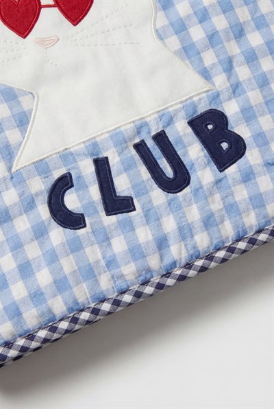 Unisex Çocuk Pamuklu Mavi Pötikare Kedi Aplikeli Kapitone Yelek - Cool Cats Club
