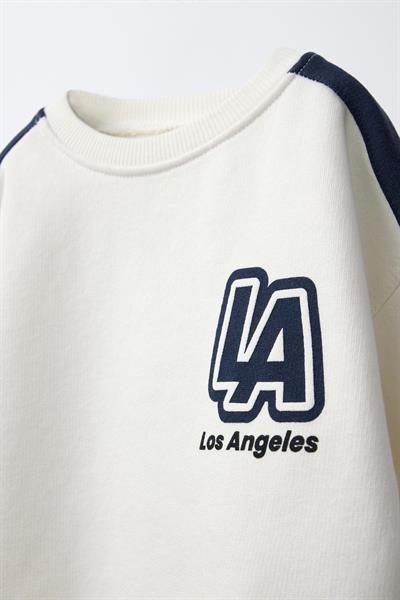 Erkek Çocuk Pamuklu Beyaz LA Baskılı Sweatshirt Eşofman Alt-Üst Takım