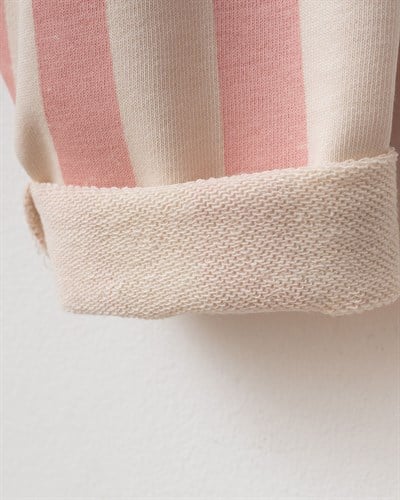 Kız Çocuk Pamuklu Kiraz Baskılı Pembe Sweatshirt ve Çizgili Pantolon Takımı