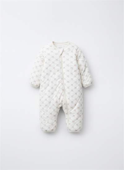 Unisex Çocuk Pamuklu Beyaz Fiyonk Desenli Uyku Tulum - Fermuarlı
