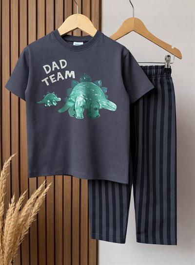 Erkek Çocuk Pamuklu Antrasit Baskılı T-Shirt ve Eşofman 2li Takım