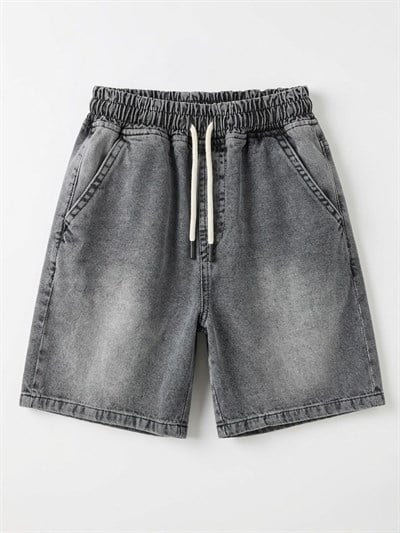 Erkek Çocuk Pamuklu Çizgili T-Shirt Denim Şort Takım