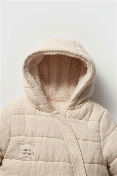 Unisex Bebek Organik Pamuklu Ekru Kapitone Kışlık Tulum - Kapüşonlu