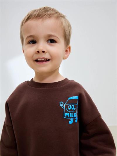 Erkek Çocuk Pamuklu Kahverengi Choco Milk Baskılı Eşofman Takım - Rahat Günlük Stil