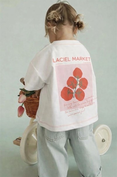 Kız Çocuk Pamuklu Ekru Pembe Yazı Baskılı T-Shirt