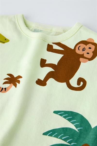 Erkek Çocuk Pamuklu Açık Yeşil Safari Temalı Hayvan Baskılı Yazlık T-shirt ve Şort Takım
