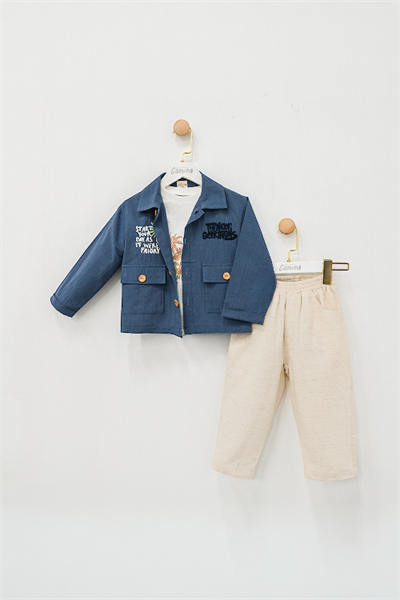 Erkek Çocuk Ceket, Tişört ve Pantolon Takımı – 3lü Set, Şık ve Rahat