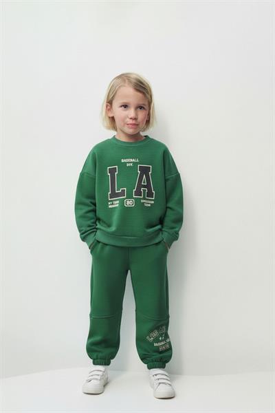 Erkek Çocuk Pamuklu Yeşil LA Baskılı Sweatshirt Eşofman Takımı - Rahat Günlük Stil