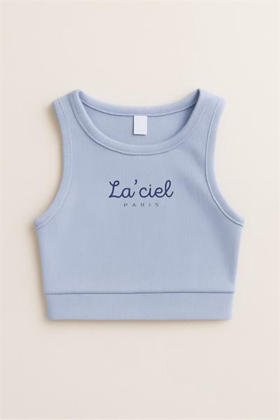 Kız Çocuk Pamuklu Laciel Yazılı Ribana Atlet Crop Top - Yazlık Basic Tasarım