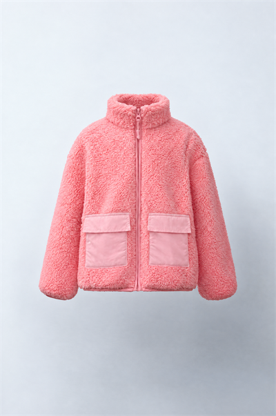 Kız Çocuk Pembe Peluş Fermuarlı Cepli Mont