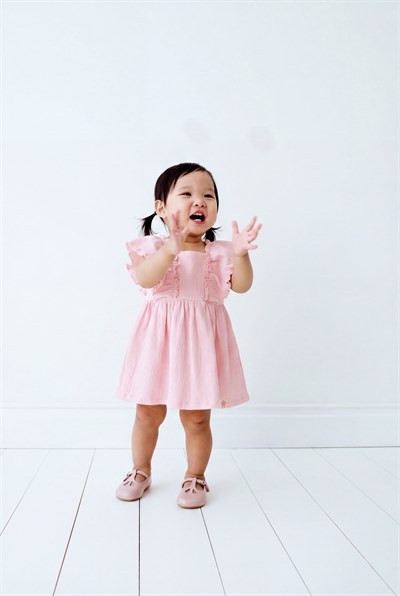 Kız Çocuk Pamuklu Pembe Müslin Elbise