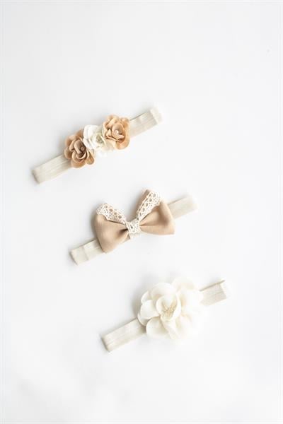 Kız Bebek Pamuklu 3lü Çiçek ve Dantel Fiyonklu Bandana Seti 