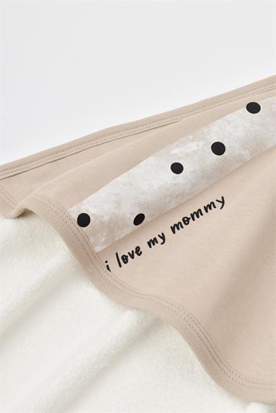 Unisex Bebek Pamuklu Kapüşonlu Havlu Seti Bej – Zürafa Desenli Eldivenli