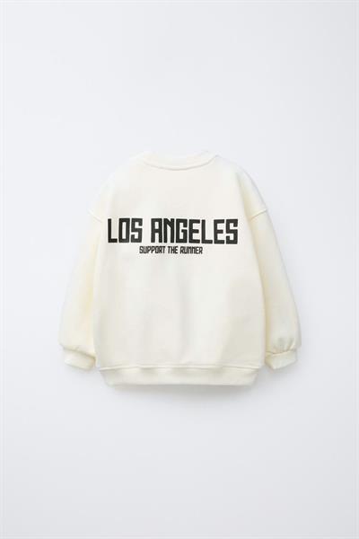 Erkek Çocuk Pamuklu Ekru 8 Baskılı Sweatshirt ve Eşofman Alt Takım