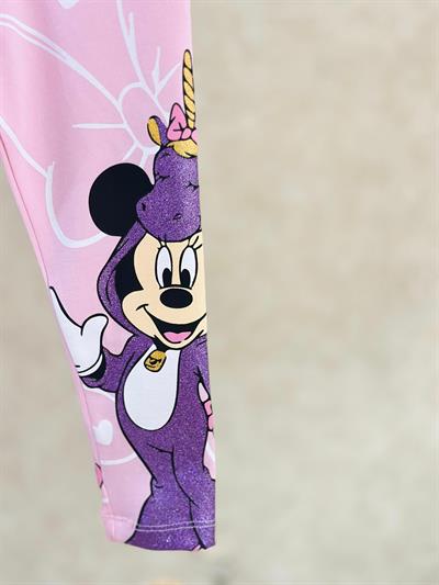 Kız Çocuk Minnie Mouse Unicorn Baskılı 2li Takım - Kısa Kollu Tişört ve Desenli Tayt