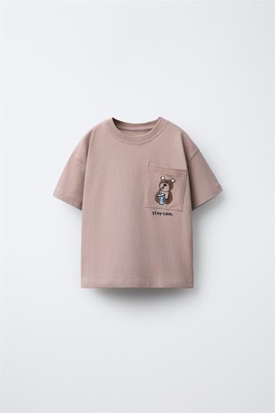 Erkek Çocuk Pamuklu Ayıcık Cepli T-Shirt ve Çizgili Eşofman Takım