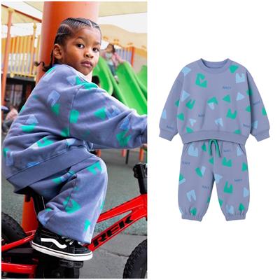 Erkek Çocuk Pamuklu Mavi Renk Desenli Sweatshirt ve Eşofman Alt Takım – Yeşil Turkuaz NAVI Baskılı