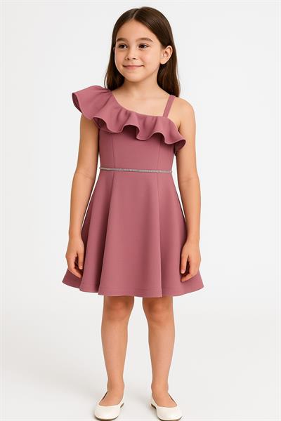 Kız Çocuk  Tek Omuz Fırfırlı Abiye Elbise
