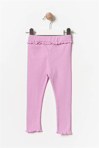 Kız Çocuk Pamuklu 3lü Lila Mor Pembe Fırfır Detaylı Ribana Tayt Seti – Esnek Rahat Kalıp