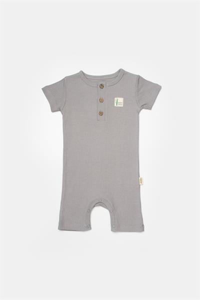 Erkek  Bebek %50 Bambu %50 Organik Pamuk Mavi ve Gri  Kısa Kollu Düğmeli Tulum 2li Set