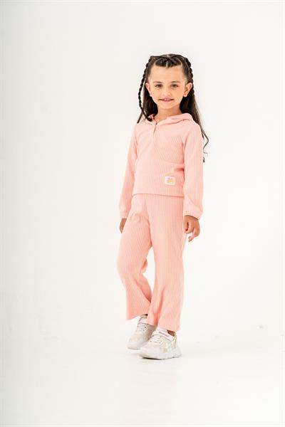 Kız Çocuk Pamuklu  Kapüşonlu Ribana Sweat ve Tayt Takım 