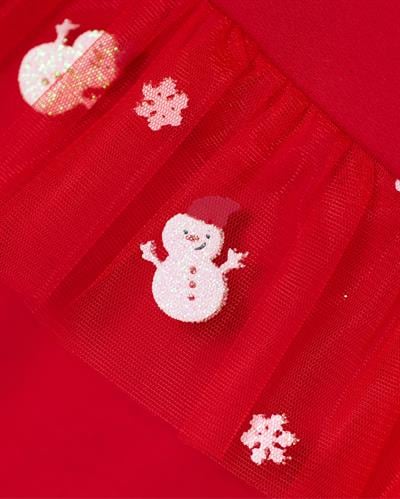 Kız Bebek Pamuklu Kırmızı Penguen Temalı Noel Tulum - Fırfırlı Tül Etek Detaylı