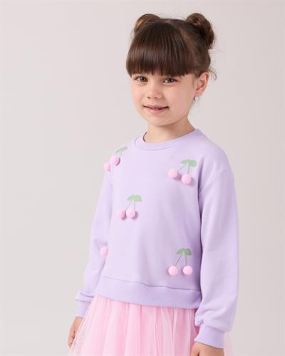 Kız Çocuk Pamuklu Kiraz Aplikeli Pembe Tüllü 
