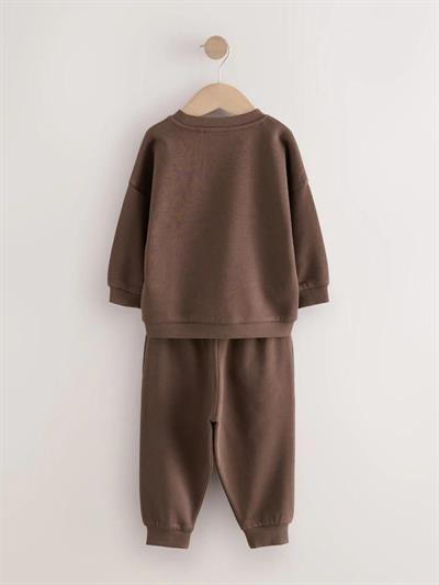 Erkek Çocuk Pamuklu Kahverengi Choco Milk Baskılı Eşofman Takım - Rahat Günlük Stil