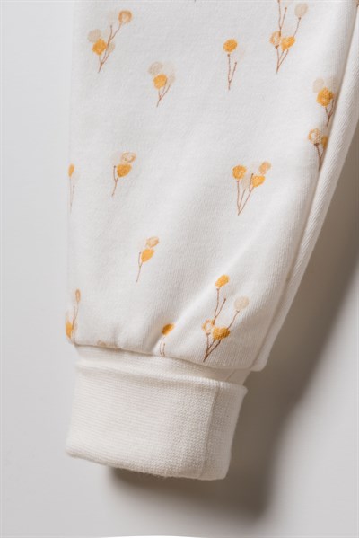 Unisex Bebek Pamuklu Ekru Ayıcık Baskılı Hırka Pantolon Takım - Desenli Alt Parçalı