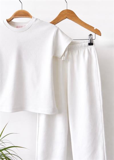Kız Çocuk Pamuklu Basic Takım - Kısa Kollu T-Shirt ve Bol Paça Pantolon