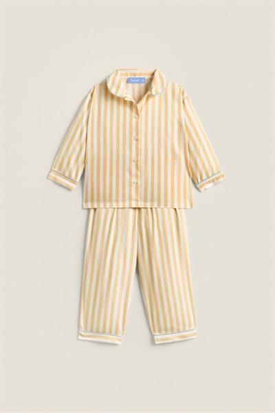 Çizgili Pamuklu Çantalı Pijama Alt-Üst Takım Unisex Çocuk