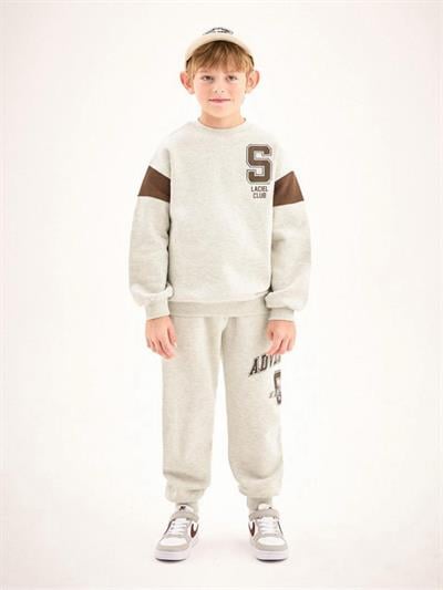 Erkek Çocuk Pamuklu Gri Melanj Adventure Baskılı Eşofman Alt-Üst Takım