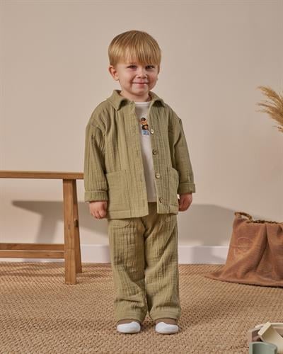 Erkek Çocuk Pamuklu Haki Müslin Ceketli T-Shirtli Pantolon Takım