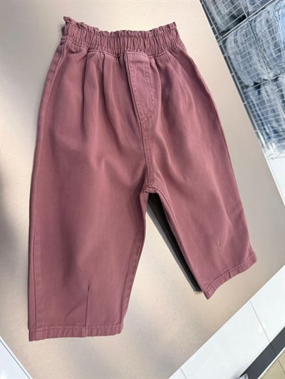 Kız Çocuk Pamuklu Gül Kurusu Lastikli Bel Geniş Paça Pantolon