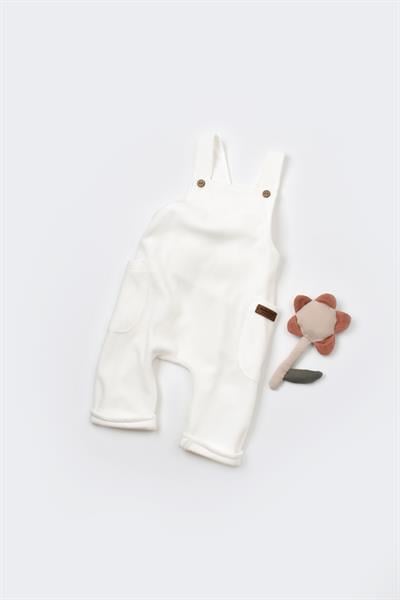 Unisex Bebek Pamuklu Ekru Kadife Salopet Tulum - Cepli