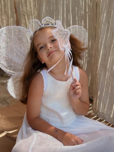 Kız Çocuk Simli Peri Kanat, Taç ve Asa Aksesuar Seti - 3 Parça