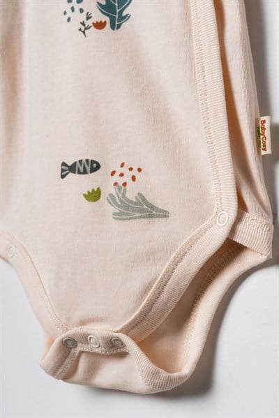 Bebek Pamuklu Deniz Desenli Kruvaze Body Patikli Alt Bere 3lü Takım