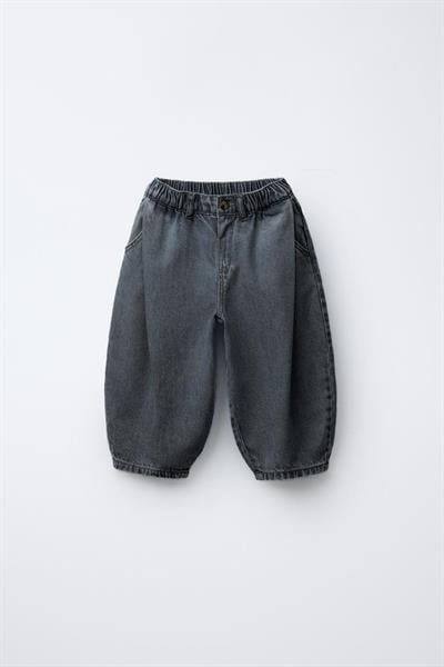 Unisex Çocuk Pamuklu Balloon Kesim Kot Pantolon - Lastikli Paça Detaylı