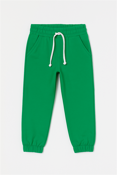 Unisex Çocuk Pamuklu Yeşil Beli Bağcıklı Eşofman Altı - Cepli Lastik Paça