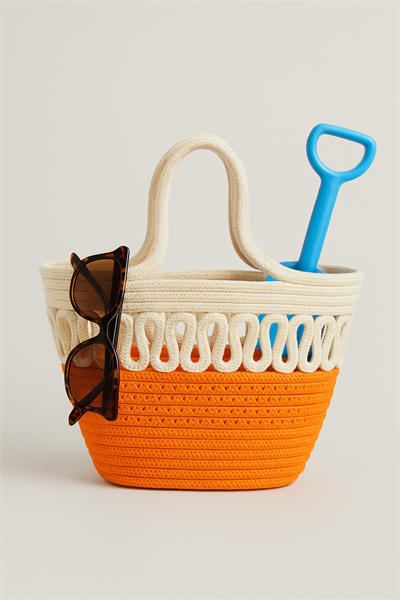 Çocuk Hasır Plaj Çantası Örgü Detaylı