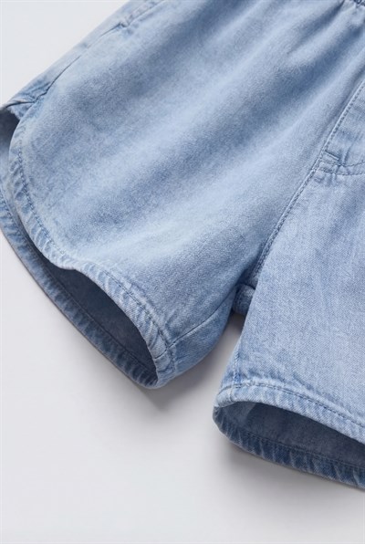 Erkek Çocuk Oversize Denim Mavi Gömlek Şort Takım - Yazlık İkili Takım