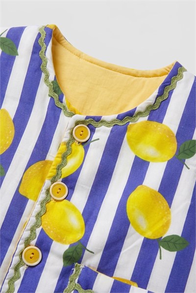 Çocuk Limon Desenli Mavi Çizgili Kapitone Yelek