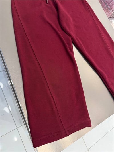 Kız Çocuk Pamuklu Bordo Sweatshirt ve Bol Paça Pantolon Takımı