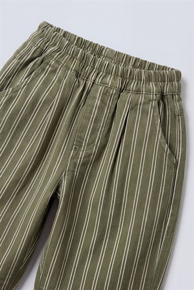 Unisex Çocuk Pamuklu Çizgili Pantolon - Elastik Belli Cepli