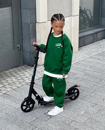 Unisex Çocuk Pamuklu Yeşil Sweatshirt Eşofman Alt-Üst Takım