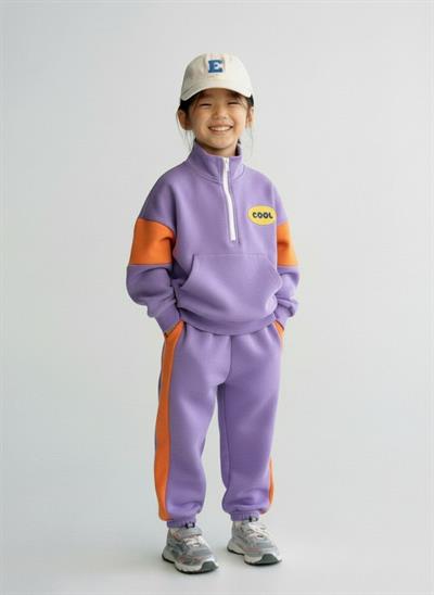 Unisex Çocuk Pamuklu Lila Turuncu Cool Yazılı Zip Eşofman Takımı