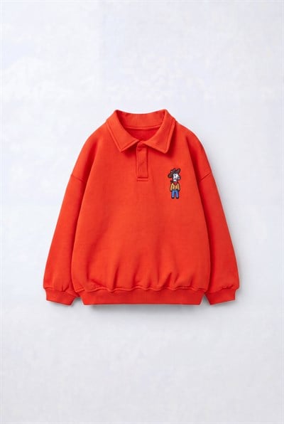 Çocuk Polo Yaka Nakış Detaylı Sweatshirt